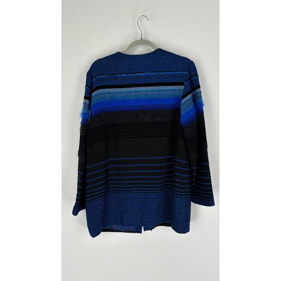 Vintage Marianne Pittl Handweberei Womens Striped Button Front Coat Black Blue - Picture 2 of 9